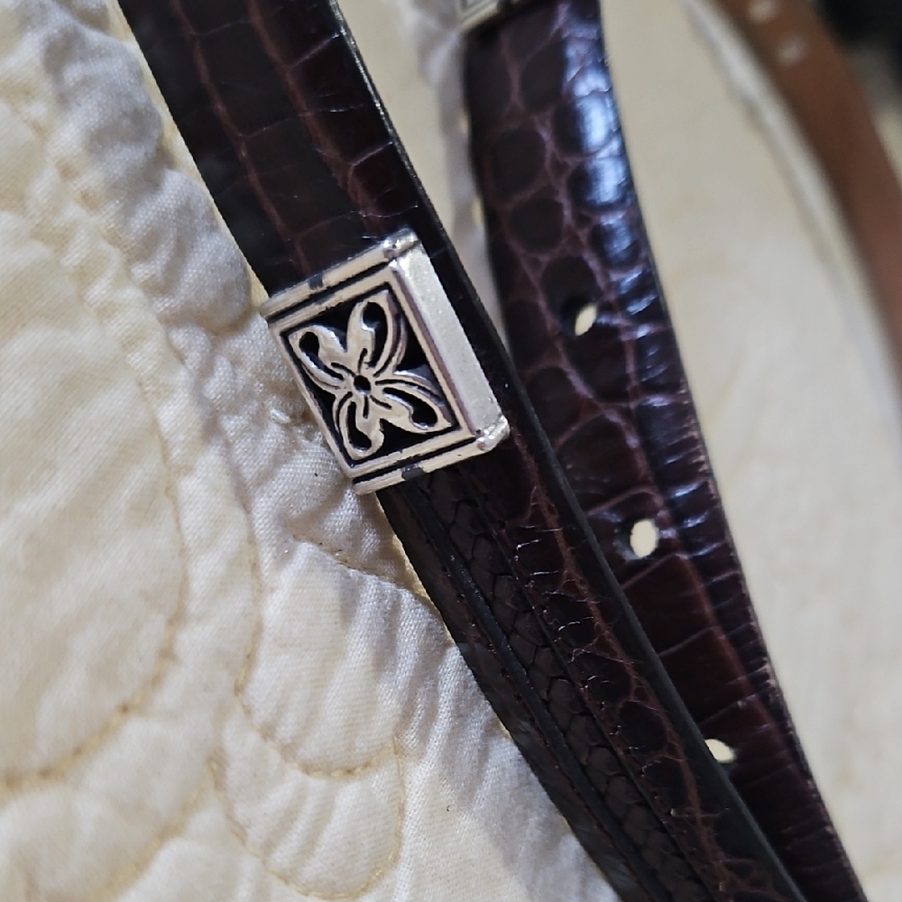 Women's Dark Brown Leather Belt with Silver Buckle - Picture 3 of 5